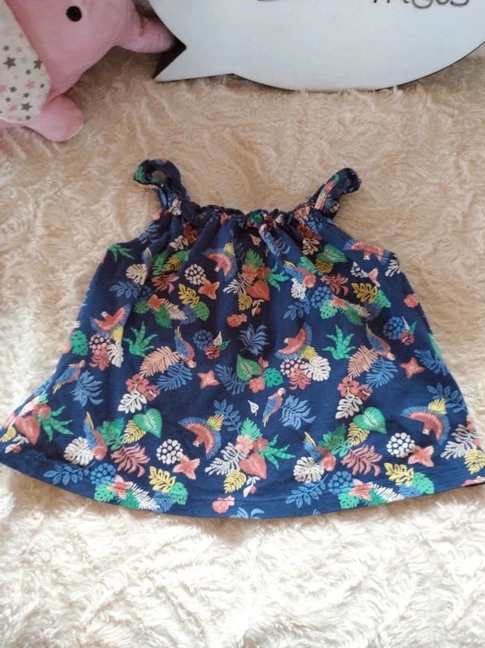 Tee shirt chemise sans manche à bretelles Fille 9 mois Jungle Perroquet Tao 100% coton - photo numéro 8