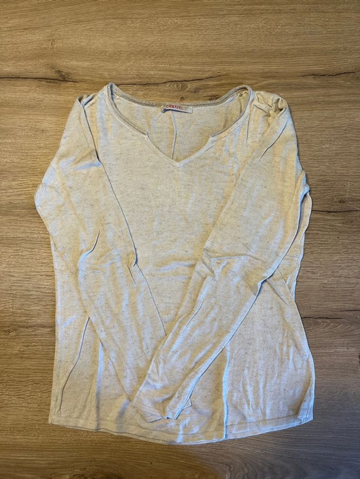 Pull col V, pull fin, camaïeu, femme taille XS - photo numéro 7