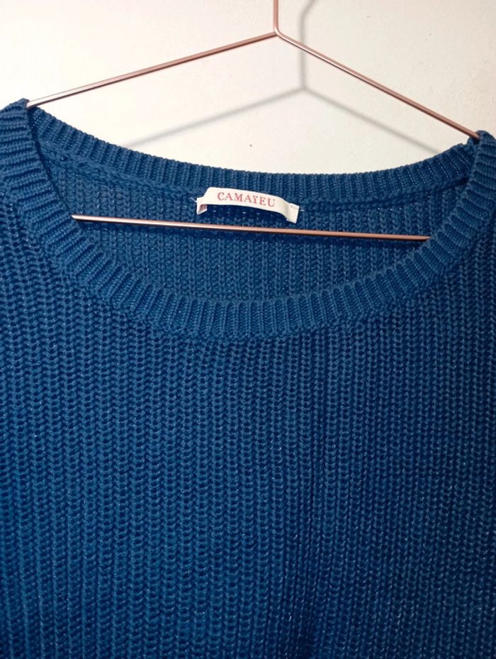 Pull femme maille brillante bleue - photo numéro 2