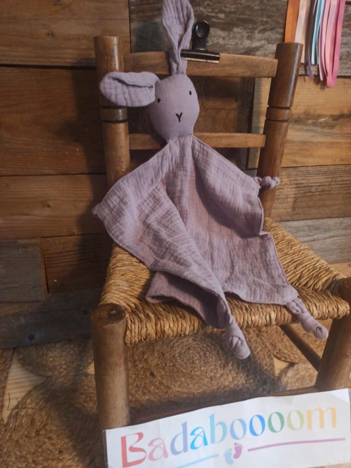 Doudou gaze coton lapin lila tbe - photo numéro 2