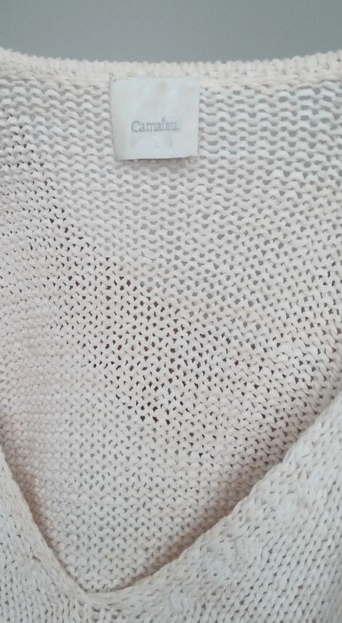 Pull crochet crème col V Camaïeu taille 38 - photo numéro 8