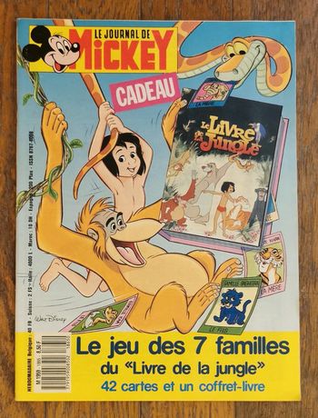 Ancien journal de mickey avec cadeau jeu des 7 familles livre de la jungle 1988 N°1865 vintage