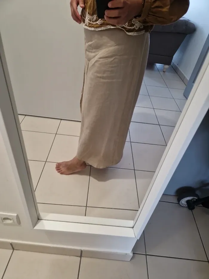 Jupe porte-feuille à nouer lin beige taille 46 très bon état - photo numéro 2