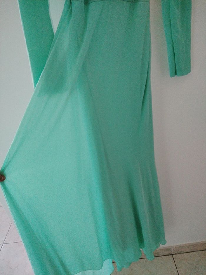 Robe de soirée longue vert menthe avec ceinture à nouer - photo numéro 3