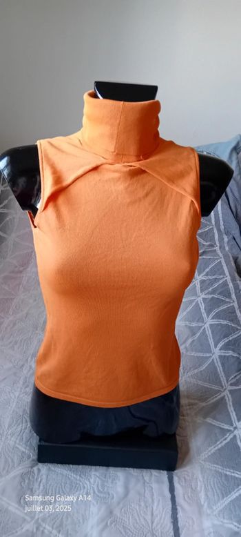 Haut col roulé épaules dénudées dos ouvert orange femme M mango