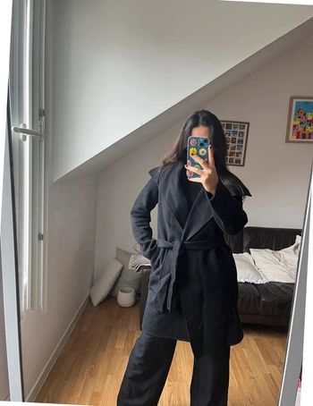 Manteau mi long noir élégant M