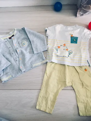 Ensemble pantalon + gilet + t-shirt 12 mois Sergent major + cadeau 🎁