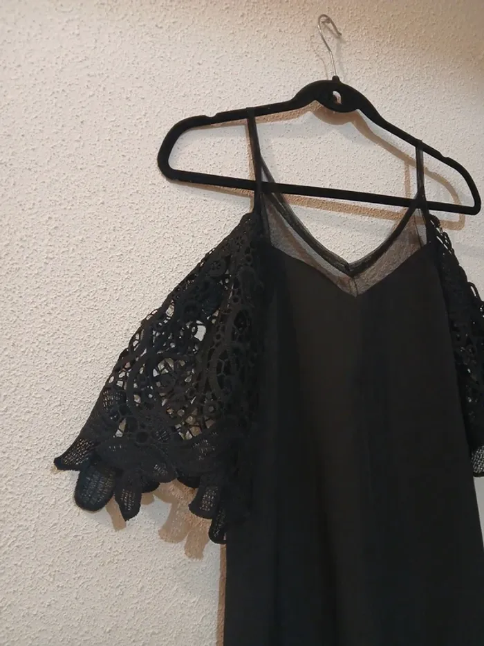 Blouse en dentelle noir épaules dénudée " emery rose " taille s - photo numéro 2