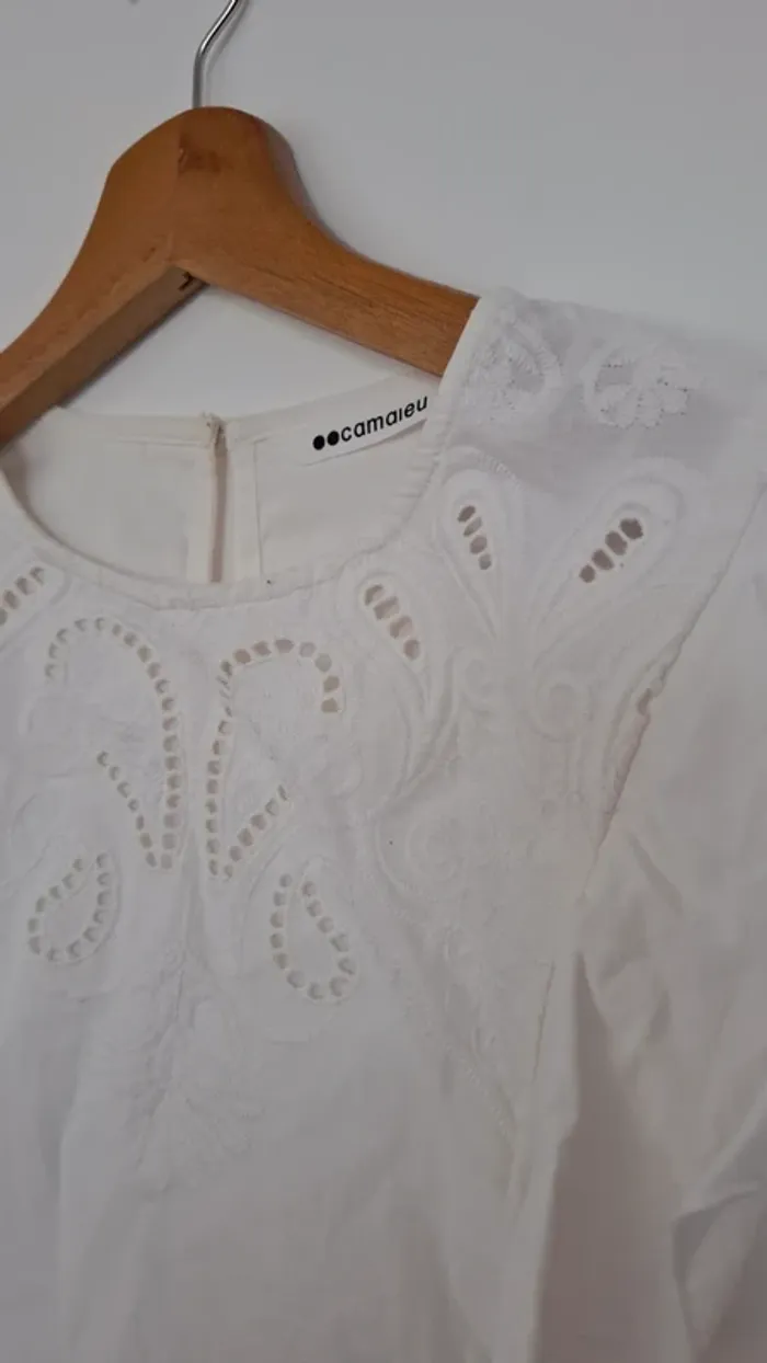 Blouse boheme ultra tendance en broderie blanche crème – Camaïeu (Taille L, neuve) 🤍 - photo numéro 4