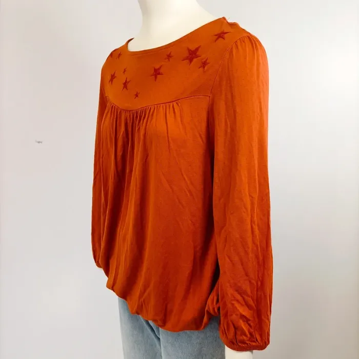 T-shirt manches longues col large v orange (A1004) - photo numéro 5