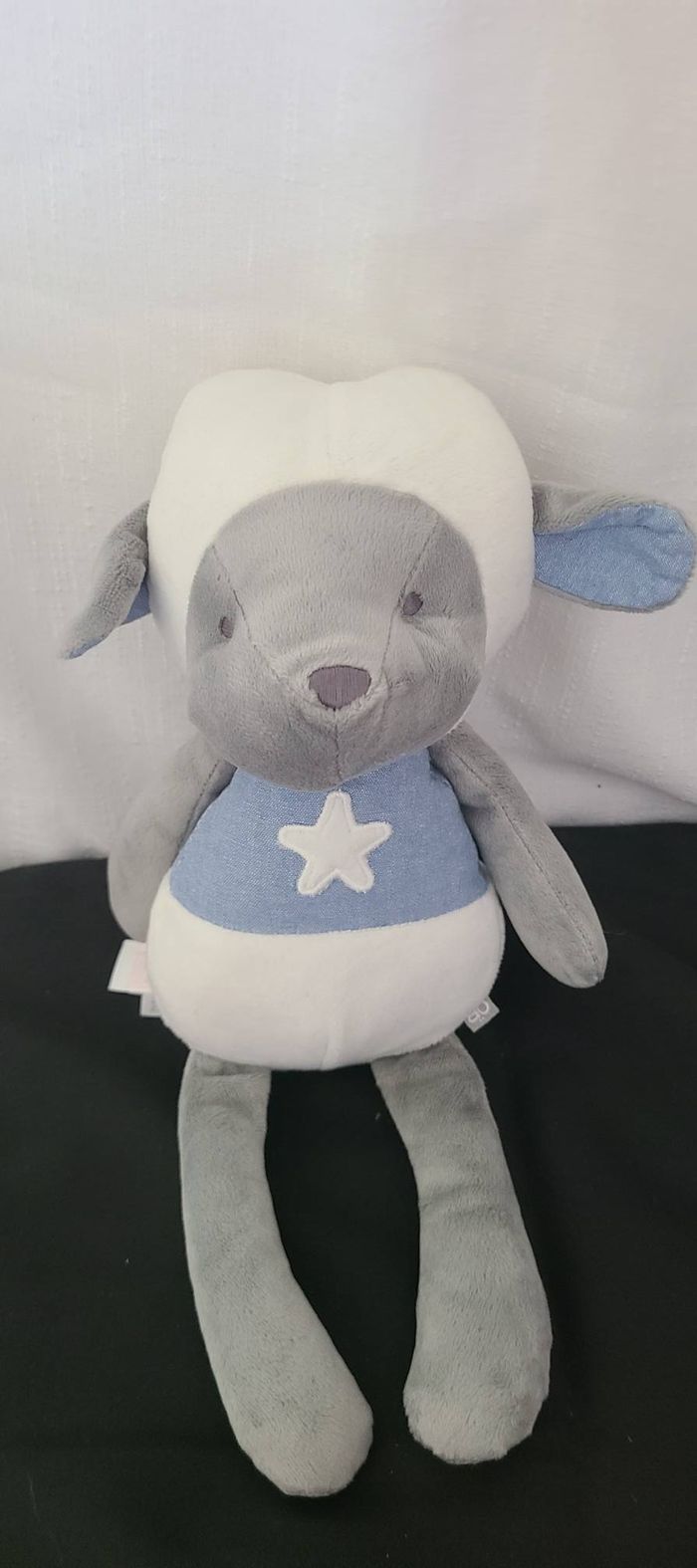 Peluche mouton OBAIBI gris blanc bleu étoile 33 cm