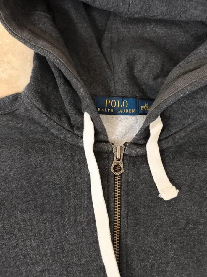 Sweat a capuche zippé gris foncé chiné Polo Ralph Lauren homme M logo bordeaux - photo numéro 10