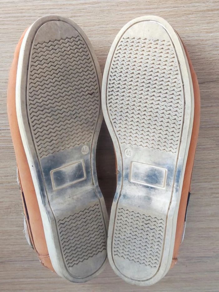 Chaussures bateau camel blanc cuir / Beverley - 40 - photo numéro 11