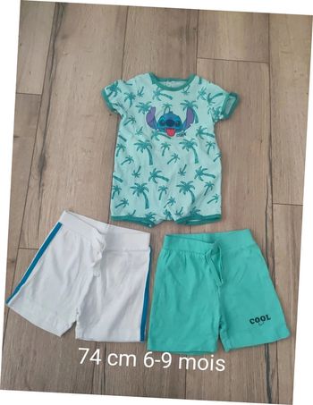 Lot 2 shorts + 1 barboteuse 74 cm 6-9 mois