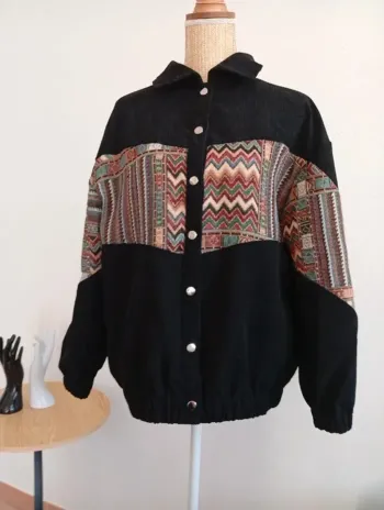 Vintage clothing Veste bohème noir multicore style vintage oversize très original 38-42