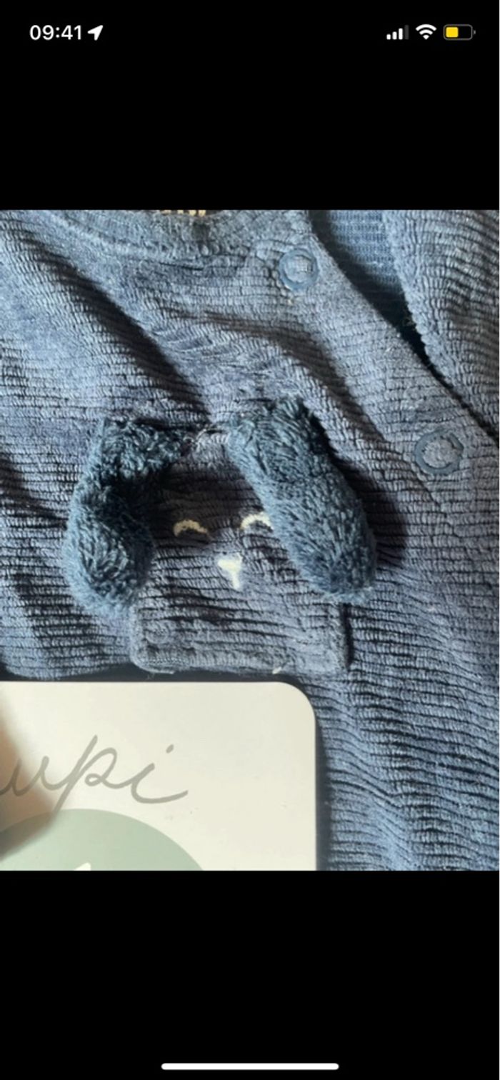 Pyjama bleu marine lapin kiabi 1 mois chaud hiver velours - photo numéro 2