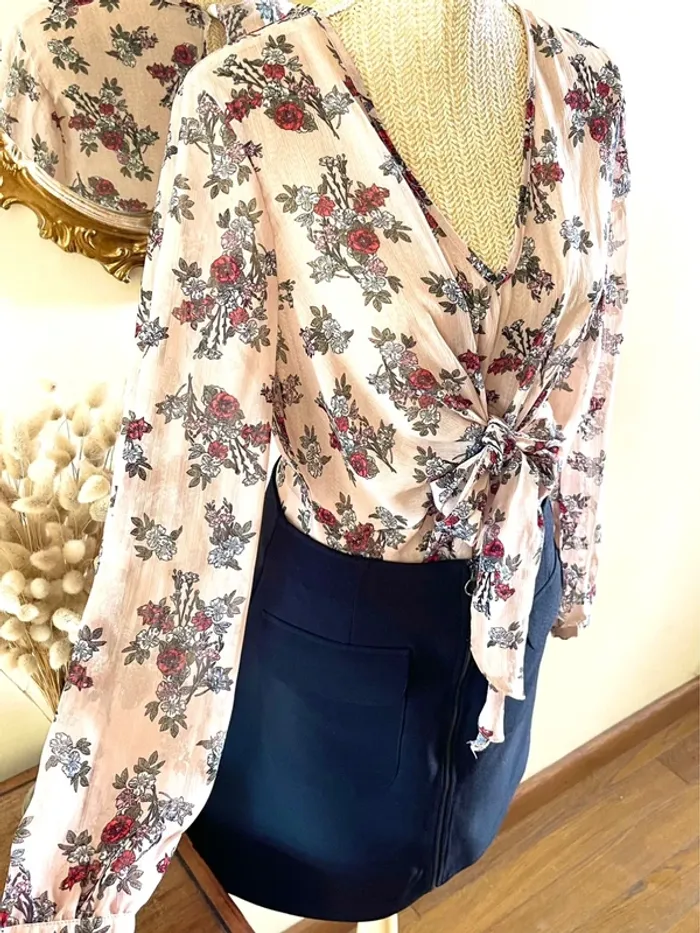 Sublime blouse chemise fluide chic fluide Haut Transparent Floral - photo numéro 3