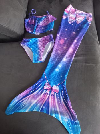 Ensemble déguisement maillot de bain 2 pièces avec queue de sirène 6 ans