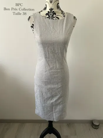 Robe fourreau grise BPC motif jacquard - Taille 38