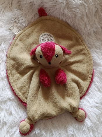 Doudou plat écureuil kaki et fushia - Écusson enfants -Kreaxions 