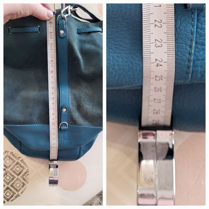 Le Tanneur Sac Seau-Gamme Insolente en Bleu Canard -Cuir&Velours vachette-Porté Epaule ou Main en BE - photo numéro 8