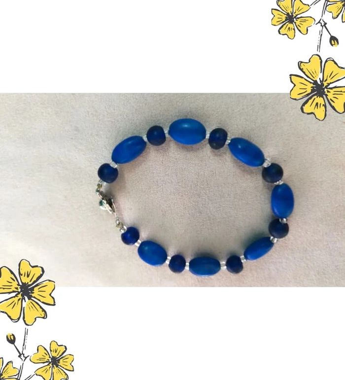Bracelet vintage perles bleues satinées - Collection Brume Bleueatinées - photo numéro 2