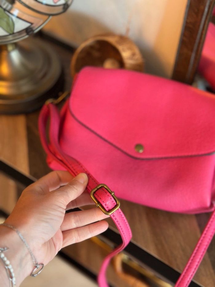 Sac en cuir rose Borse in Pelle – Bandoulière ajustable porté épaule - photo numéro 7