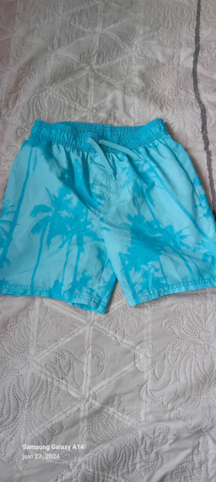 Short de bain motif palmiers turquoise garçon 12 ans kiabi