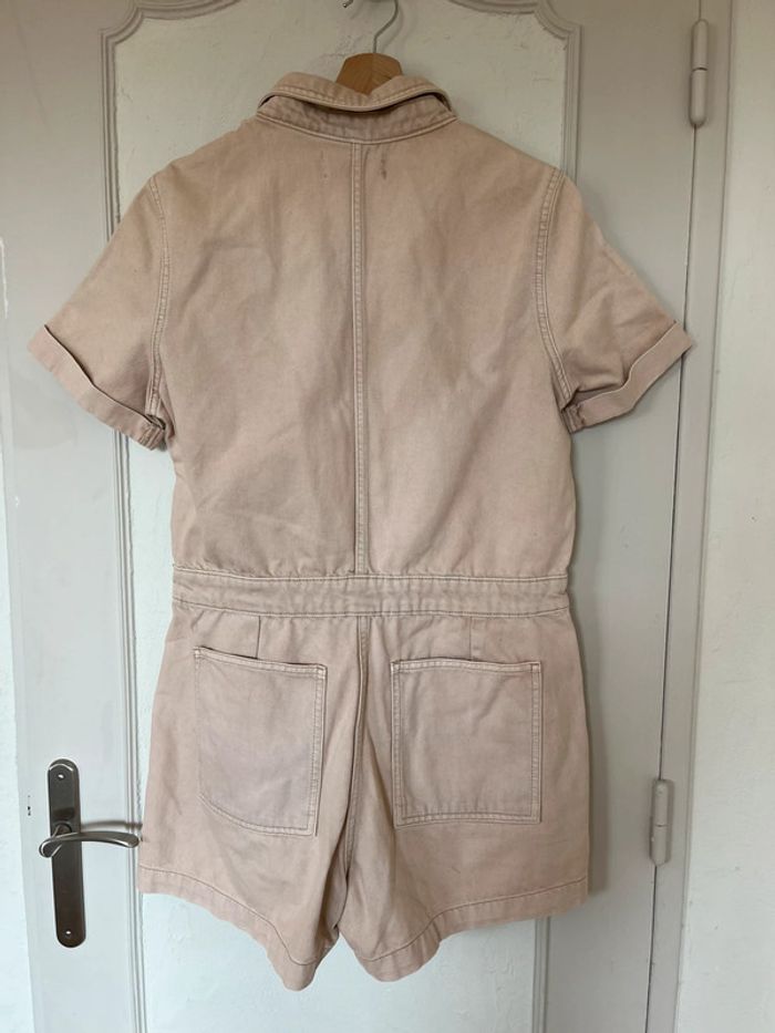 Combishort combinaison denim en jean Mango – Taille L – Vieux rose / beige – Très bon état - photo numéro 4