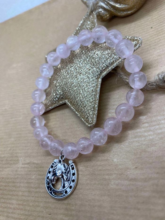 Bracelet quartz rose et fer a cheval , 19 cm , lithothérapie - photo numéro 3