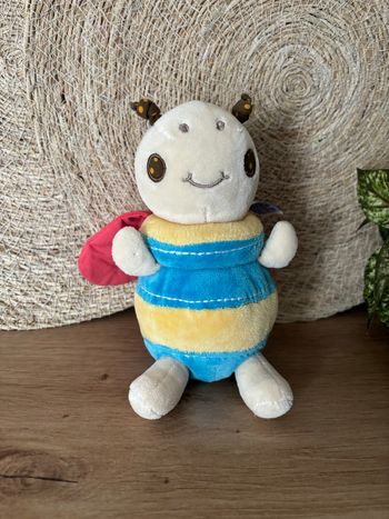 Doudou hochet abeille grelot jaune bleu nounours