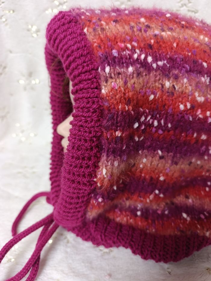 Cagoule femme hood Balaclava violine uni et chiné neuf fait mains - photo numéro 4