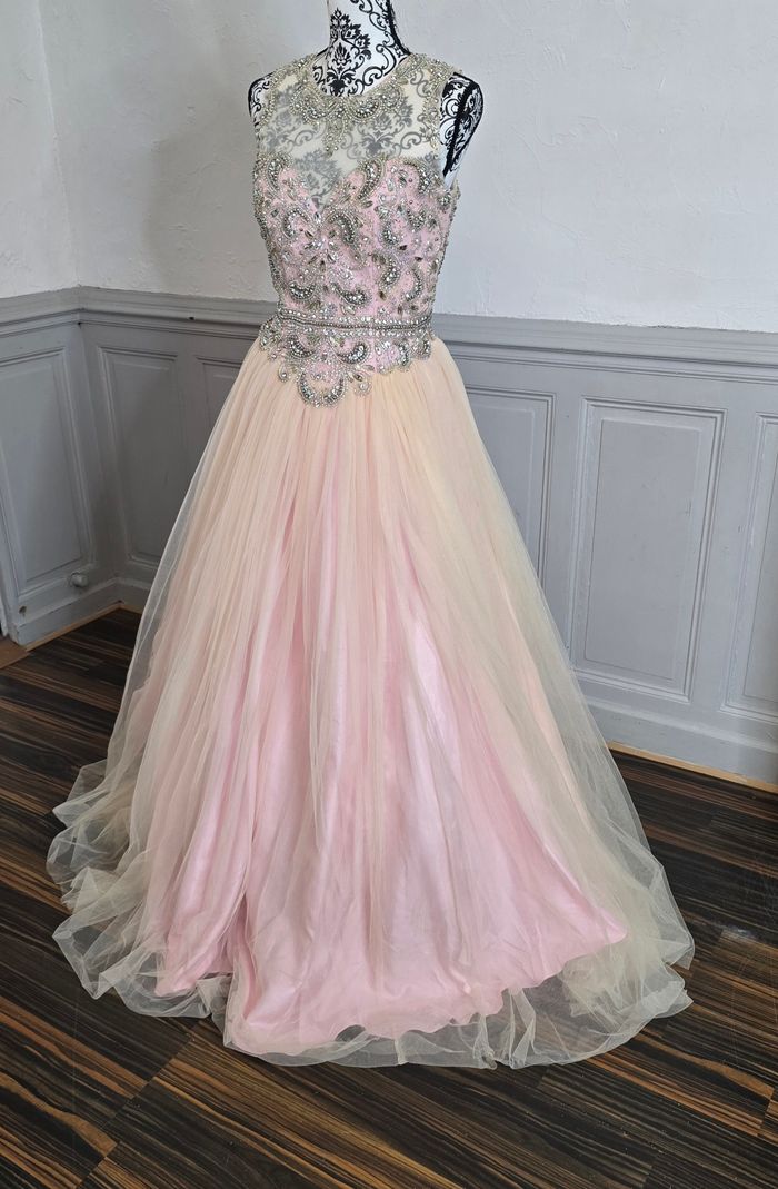 Robe de soirée rose et crème bustier brodé argenté tulle dégradé taille 36 S - photo numéro 2