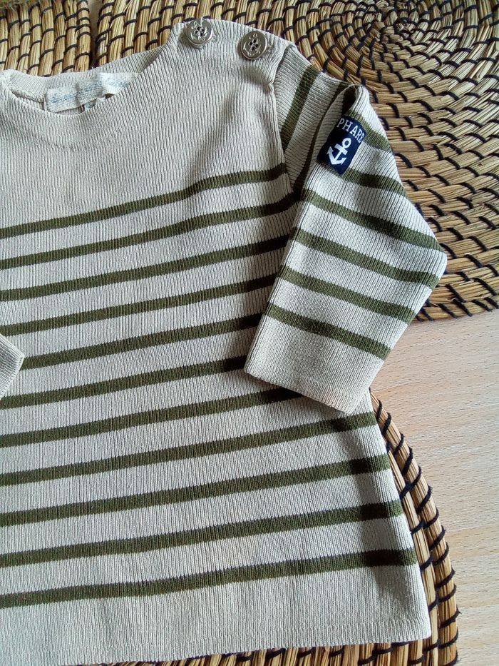 Pull rayé kaki/beige Le phare de la baleine taille 18 mois - photo numéro 3