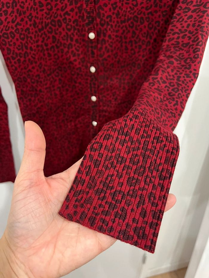 Gilet long tendance, bordeaux/leopard No Excuse 38/40 - photo numéro 4