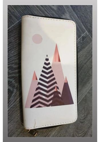 Porte monnaie/carte/billet en simili cuir blanc motif pyramide rose/mauve 19x10 cm