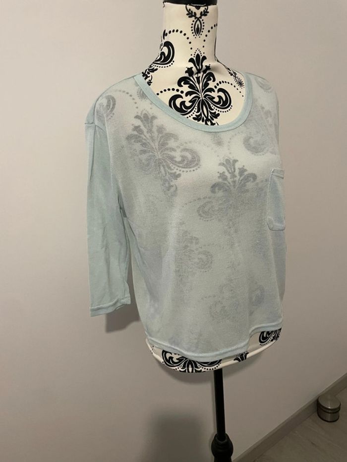T-shirt manches 3/4 col rond poche devant transparent bleu clair Julie taille 38 - photo numéro 3