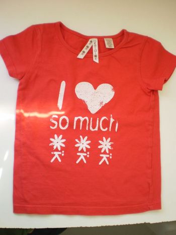 tee shrit rouge OKAIDI 3 ANS, I LOVE SO MUCH
