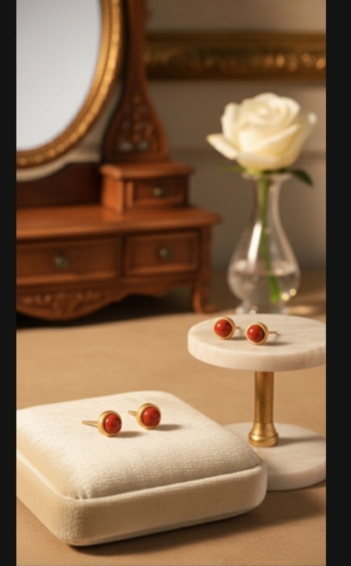 pièce unique ! 🚨 puces d'oreilles or et corail naturel - élégance intemporelle ⏳ - photo numéro 3