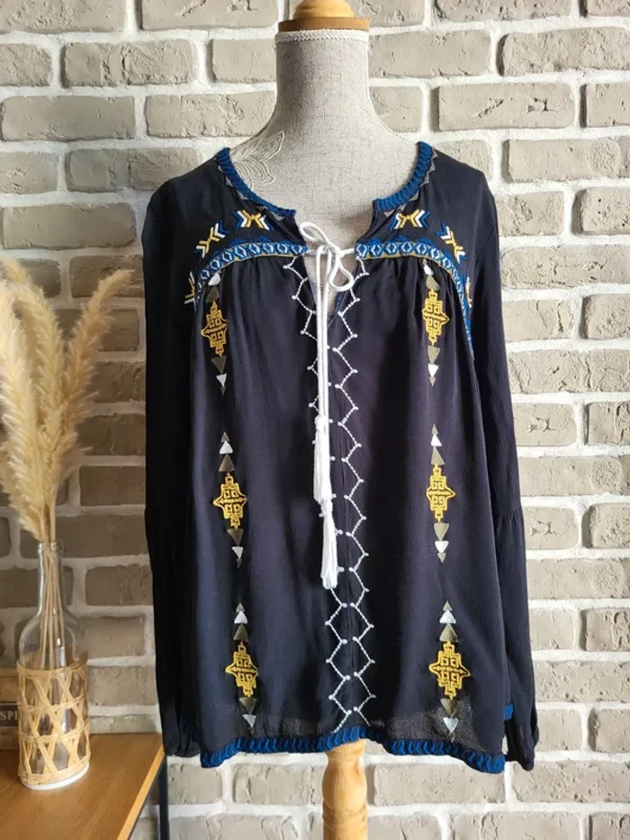 Blouse noire broderies et pompons Ba&sh - Bohème folk - photo numéro 7