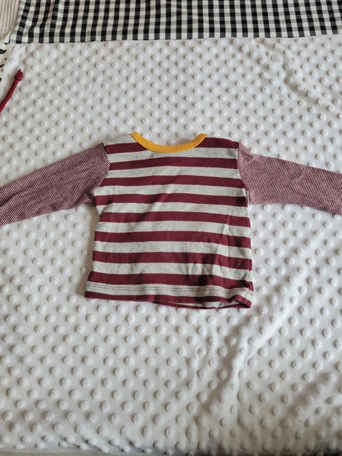 Tee-shirt manches longues 6 mois – Mixte – Bordeaux et gris avec liseret moutarde