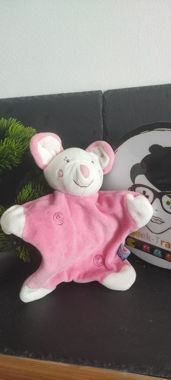 doudou souris plat sucre d'orge rose blanc spirale