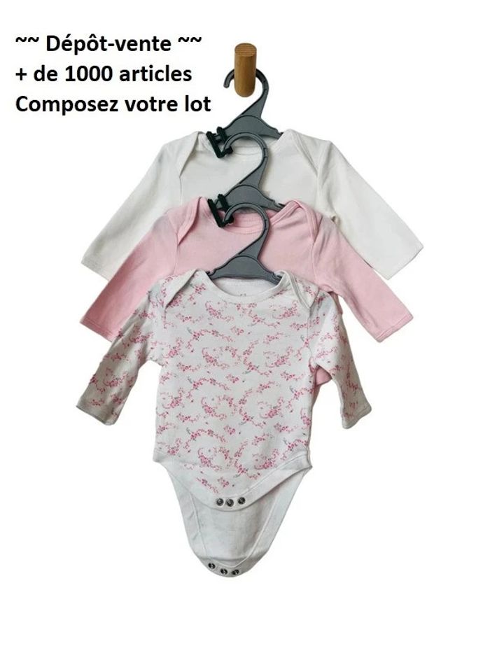 LOT de 3 bodies à manches longues roses et blancs - Early days 3 mois (62cm)