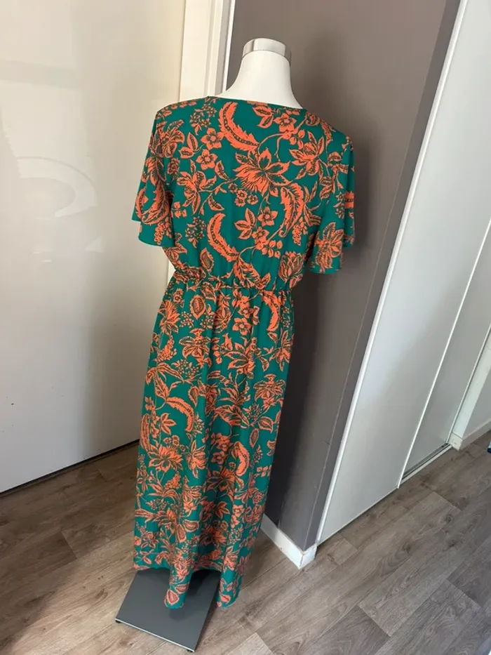 Boutique indépendante, robe, longue imprimée, florale, vert et orange. Femme, taille L/40. - photo numéro 6