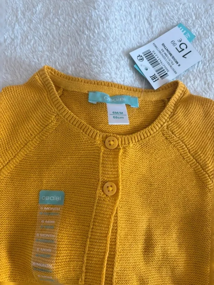 Gilet bébé moutarde Obaïbi – 6 mois Neuf avec étiquette - photo numéro 4