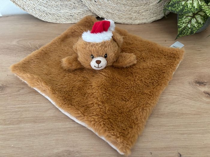 Neuf doudou plat ours marron bonnet Noël tex baby