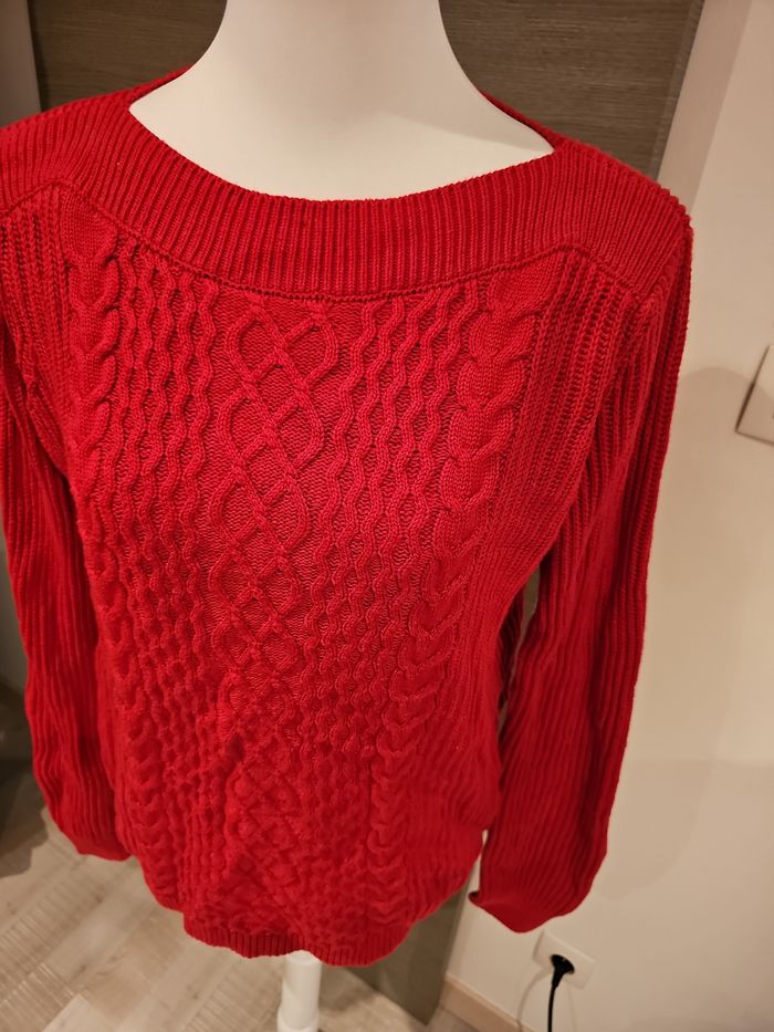 pull rouge Tommy Hilfiger maille torsadée femme M - photo numéro 2