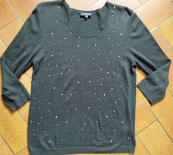 Pull Caroll taille 46 noir et strass manches 3/4 Comme Neuf
