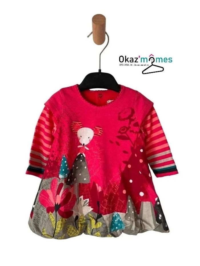 (NEUF) Robe à manches longues fuchsia imprimé souris - Catimini 6 mois (68cm) - photo numéro 2