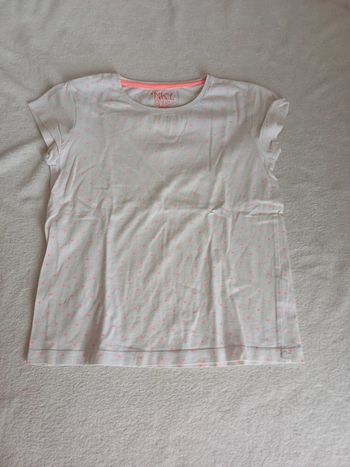 T-shirt blanc à point rose fushia 10 ans